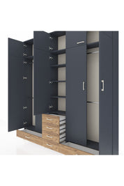 Arges Dolap 6 Raflı 6 Çekmeceli 4 Askılı 220x30x243 Antrasit-Antrasit/Çam