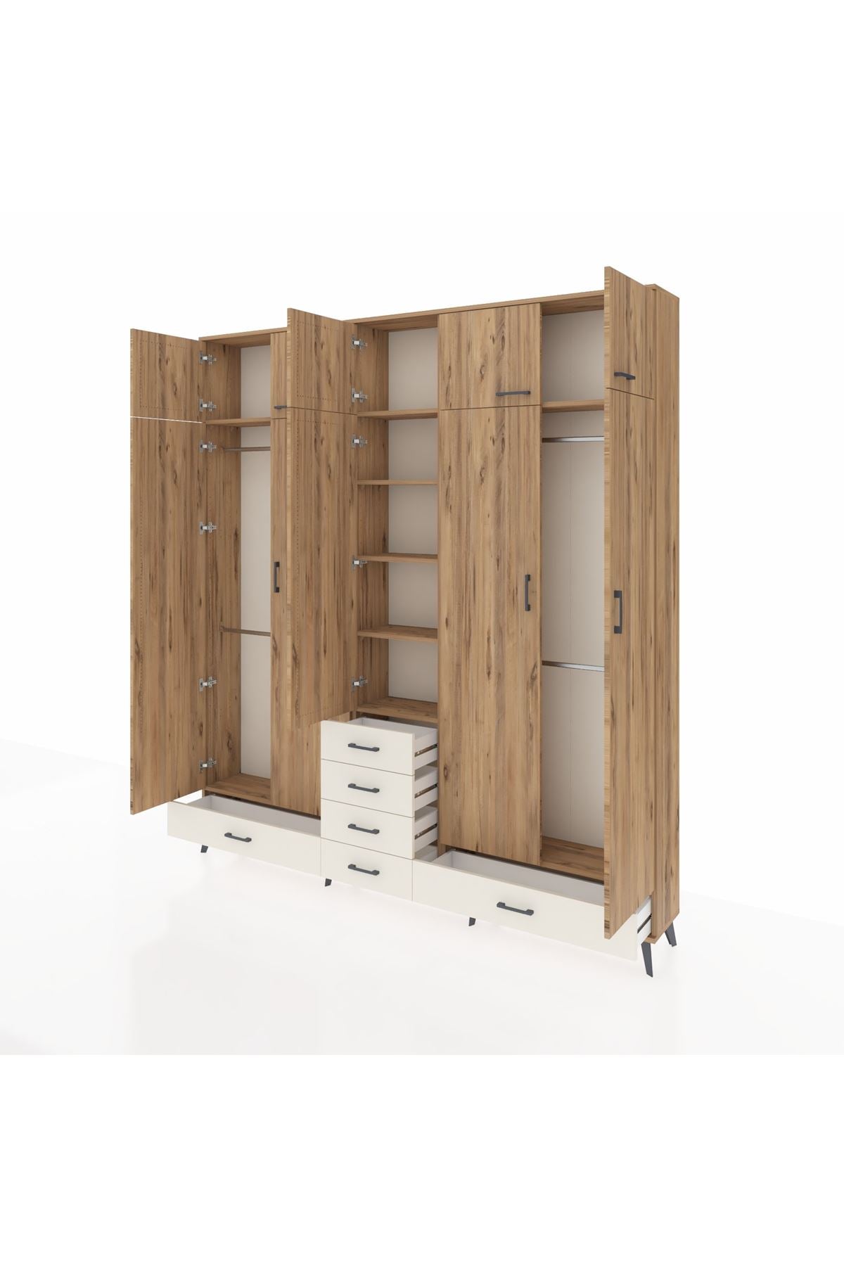 Arges Dolap 6 Raflı 6 Çekmeceli 4 Askılı 220x30x243 Çam-Çam/Aytaşı