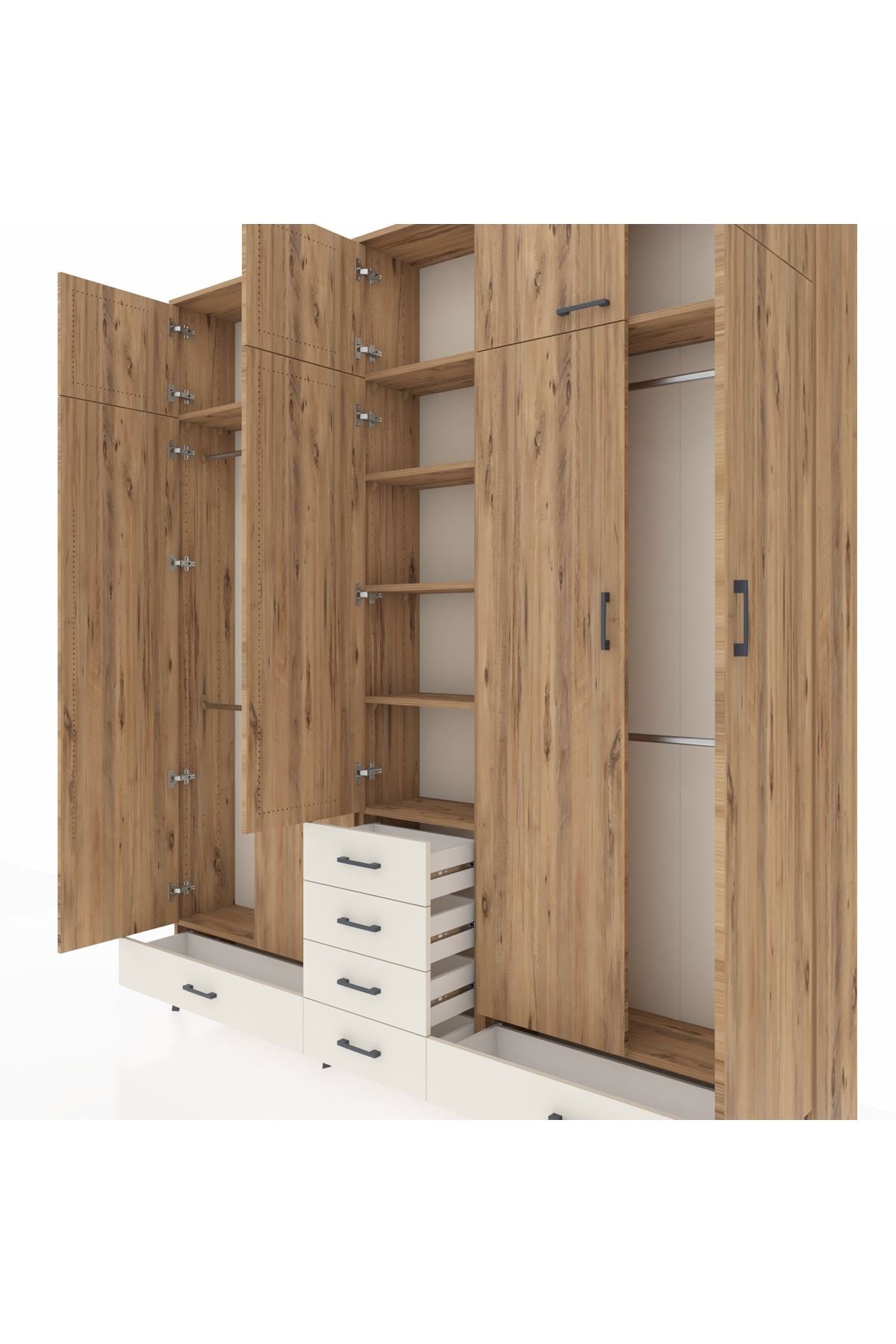 Arges Dolap 6 Raflı 6 Çekmeceli 4 Askılı 220x30x243 Çam-Çam/Aytaşı