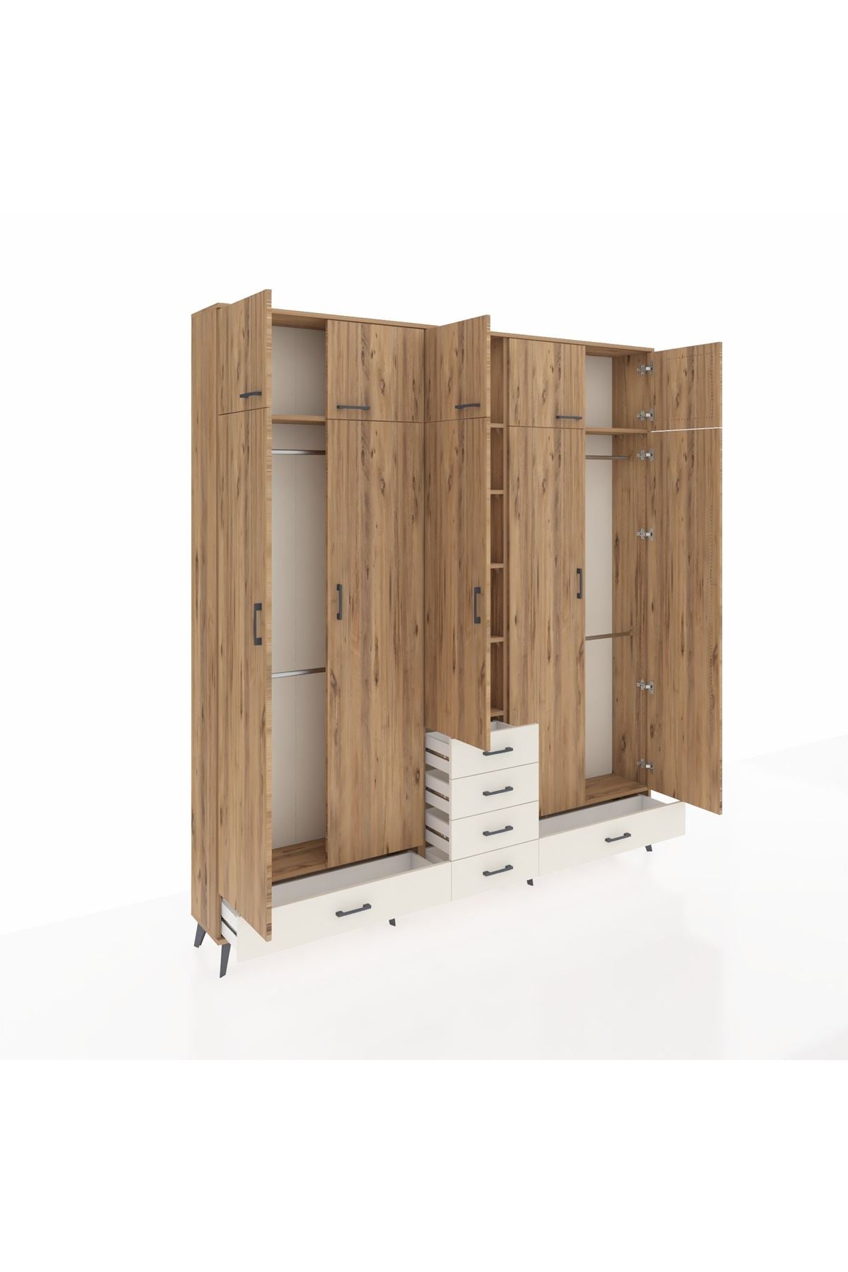 Arges Dolap 6 Raflı 6 Çekmeceli 4 Askılı 220x30x243 Çam-Çam/Aytaşı