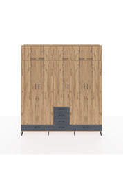 Arges Dolap 6 Raflı 6 Çekmeceli 4 Askılı 220x30x243 Çam-Çam/Antrasit