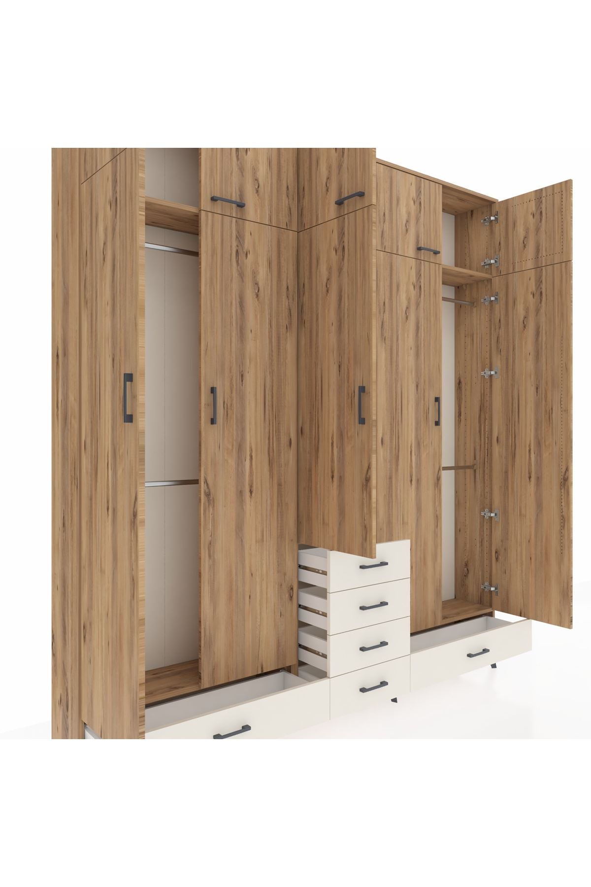 Arges Dolap 6 Raflı 6 Çekmeceli 4 Askılı 220x30x243 Çam-Çam/Aytaşı