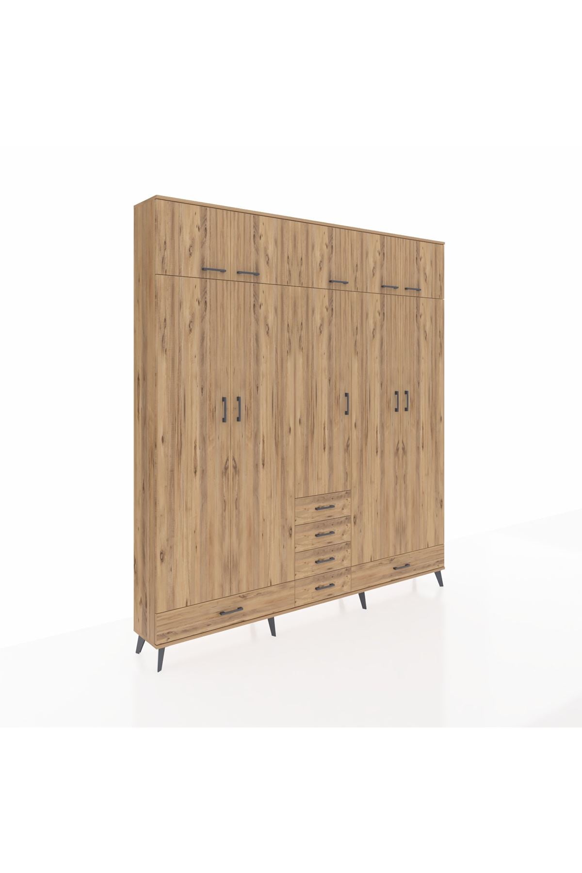 Arges Gardrop 6 Raflı 6 Çekmeceli 4 Askılı 220x30x243 Çam-Çam