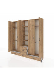 Arges Gardrop 6 Raflı 6 Çekmeceli 4 Askılı 220x30x243 Çam-Çam