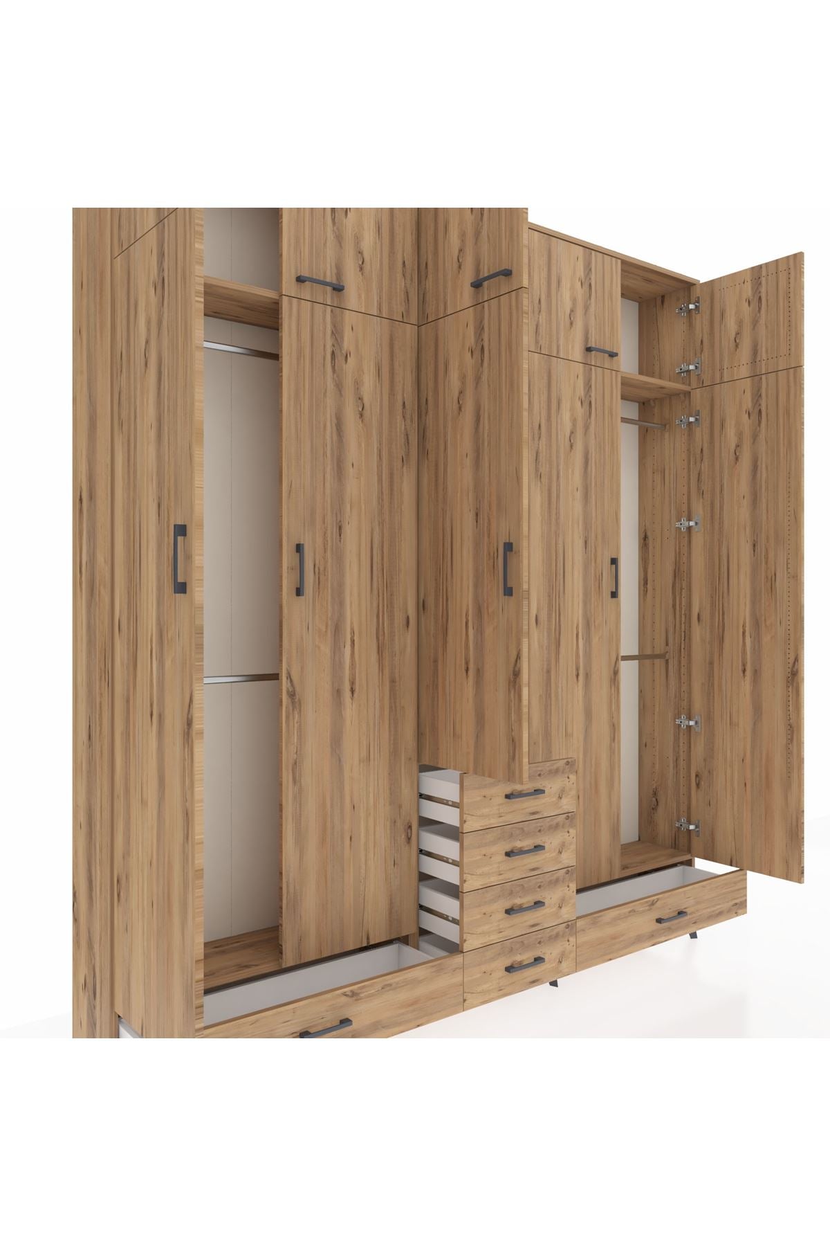 Arges Gardrop 6 Raflı 6 Çekmeceli 4 Askılı 220x30x243 Çam-Çam