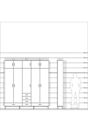 Arges Gardrop 6 Raflı 6 Çekmeceli 4 Askılı 220x30x243 Çam-Çam