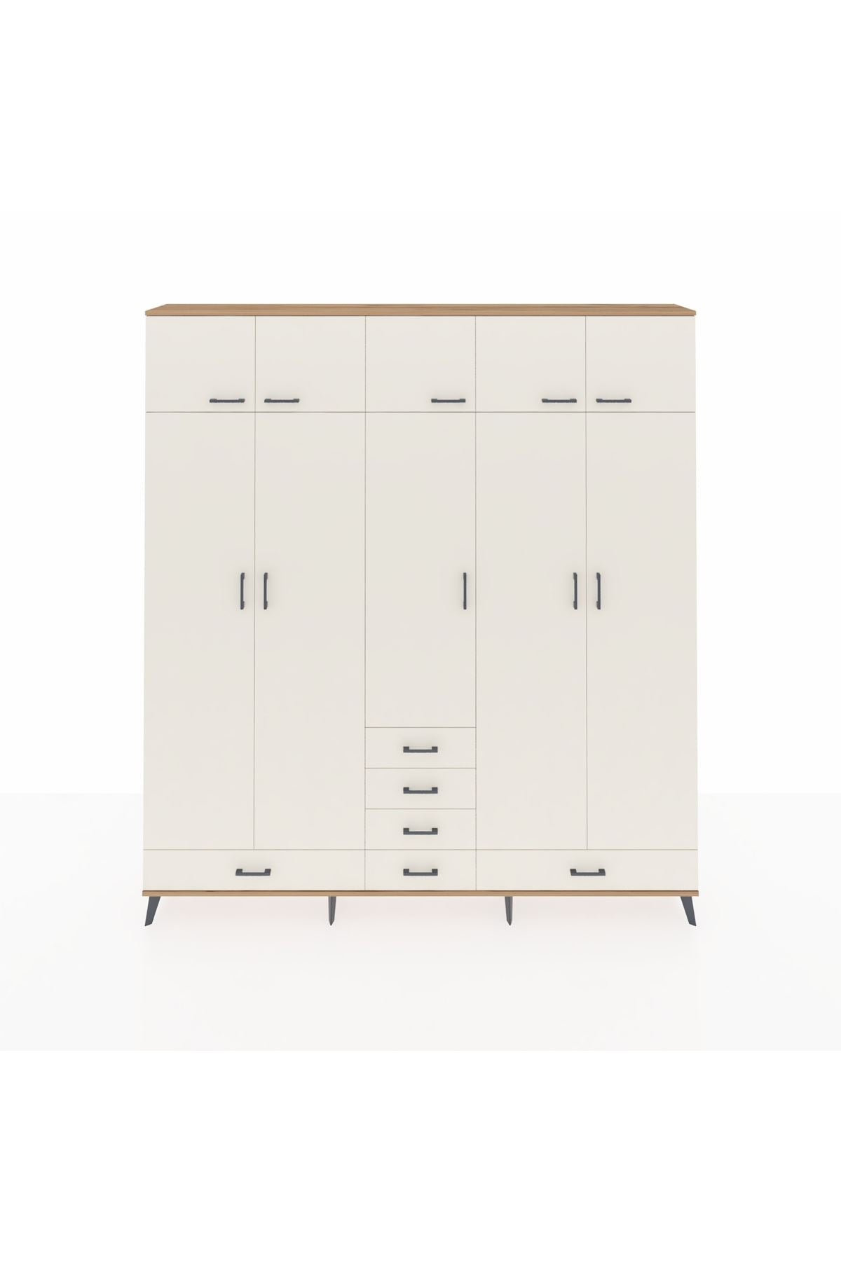 Arges Gardrop 6 Raflı 6 Çekmeceli 4 Askılı 220x30x243 Çam-Aytaşı