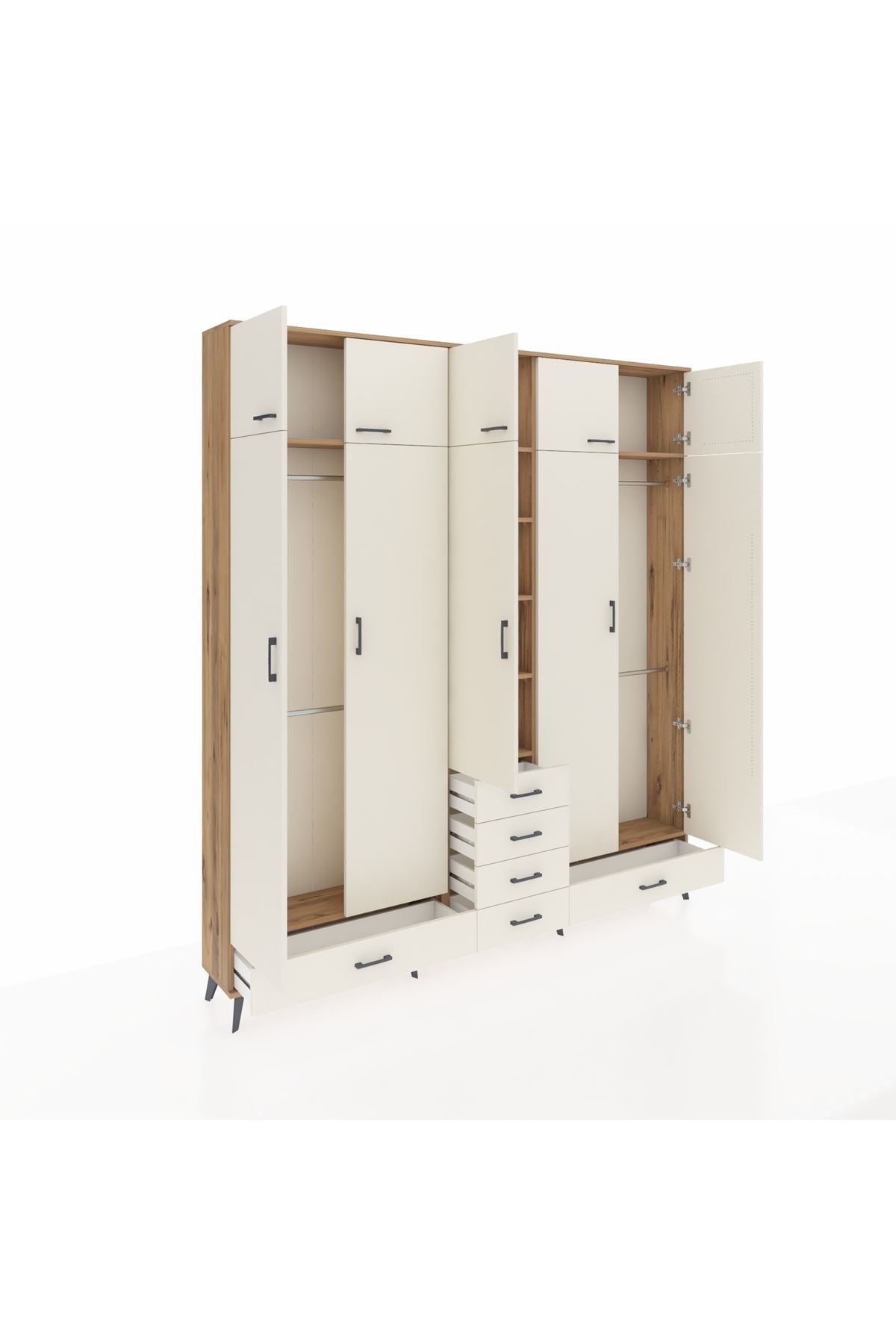 Arges Gardrop 6 Raflı 6 Çekmeceli 4 Askılı 220x30x243 Çam-Aytaşı