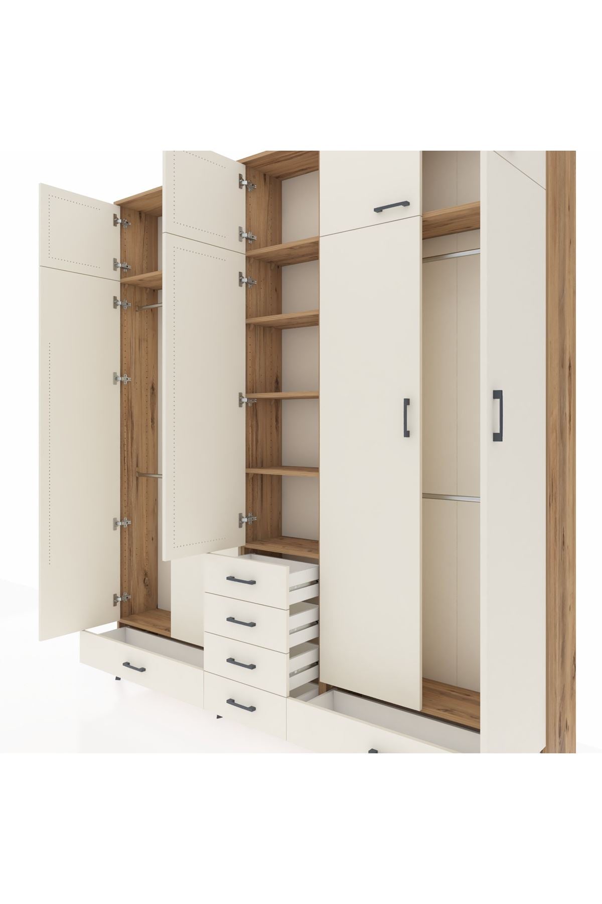 Arges Gardrop 6 Raflı 6 Çekmeceli 4 Askılı 220x30x243 Çam-Aytaşı