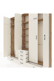 Arges Gardrop 6 Raflı 6 Çekmeceli 4 Askılı 220x30x243 Çam-Aytaşı