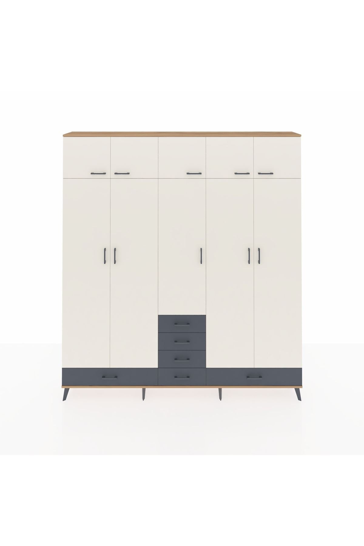 Arges Dolap 6 Raflı 6 Çekmeceli 4 Askılı 220x30x243 Çam-Aytaşı/Antrasit