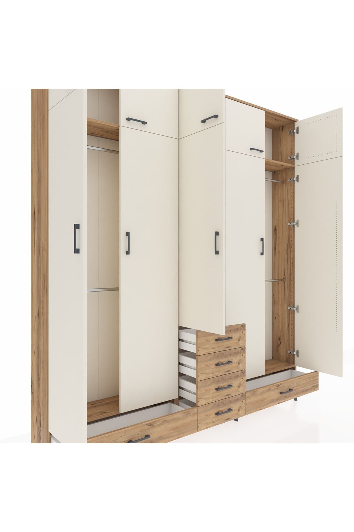 Arges Dolap 6 Raflı 6 Çekmeceli 4 Askılı 220x30x243 Çam-Aytaşı/Çam