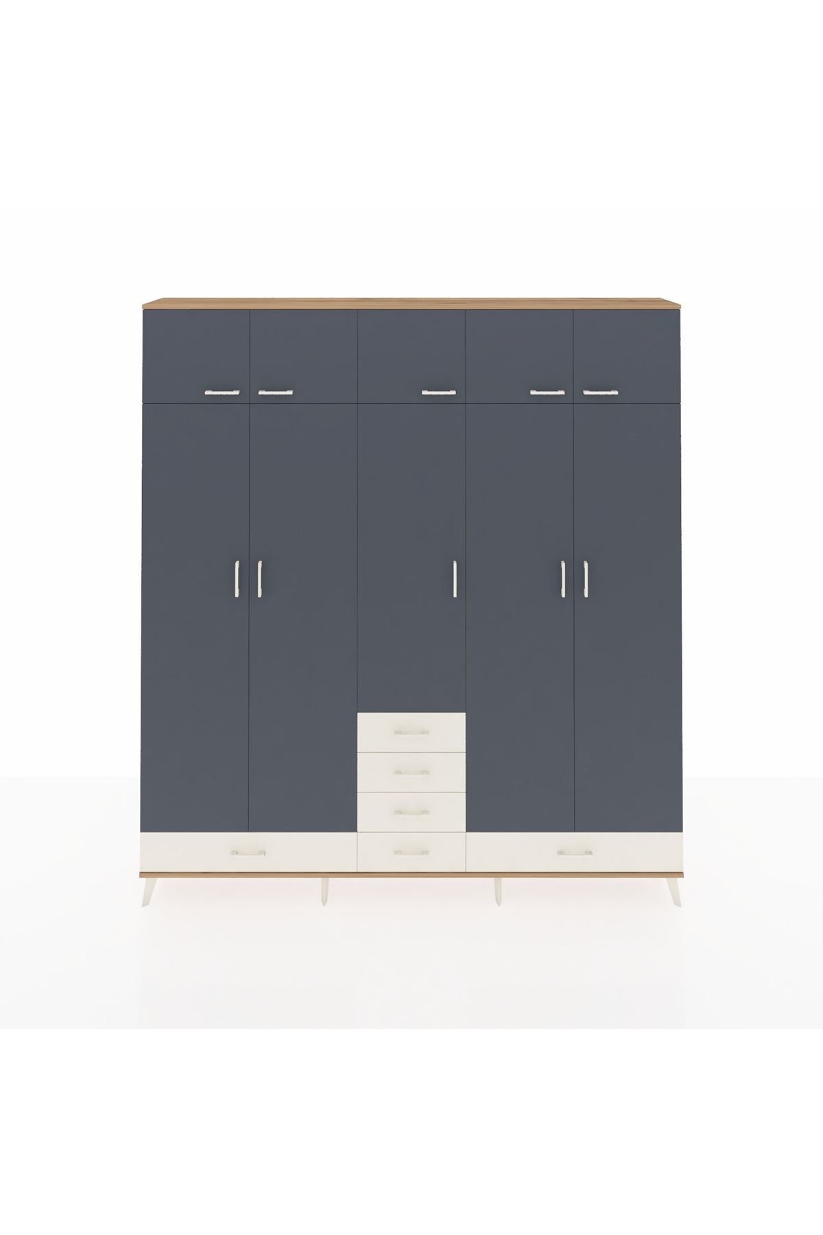 Arges Dolap 6 Raflı 6 Çekmeceli 4 Askılı 220x30x243 Çam-Antrasit/Aytaşı