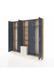 Arges Dolap 6 Raflı 6 Çekmeceli 4 Askılı 220x30x243 Çam-Antrasit/Aytaşı