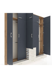 Arges Dolap 6 Raflı 6 Çekmeceli 4 Askılı 220x30x243 Çam-Antrasit/Aytaşı