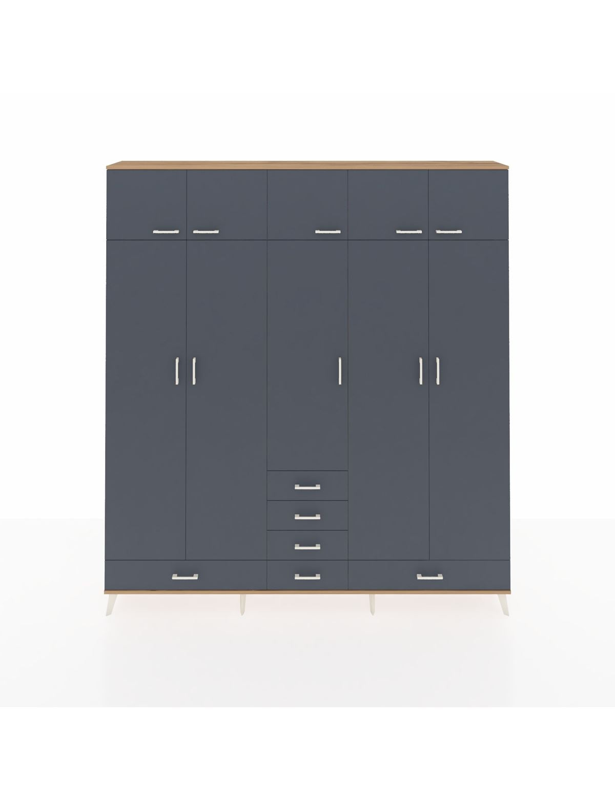 Arges Gardrop 6 Raflı 6 Çekmeceli 4 Askılı 220x30x243 Çam-Antrasit