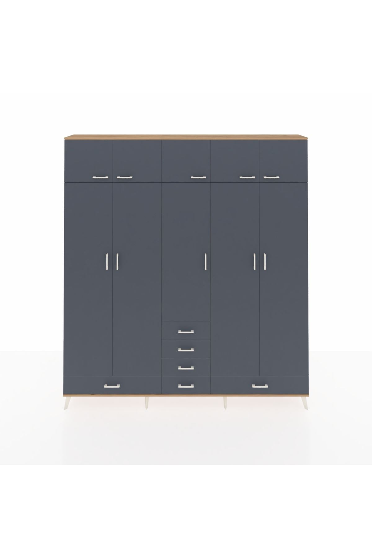 Arges Gardrop 6 Raflı 6 Çekmeceli 4 Askılı 220x30x243 Çam-Antrasit