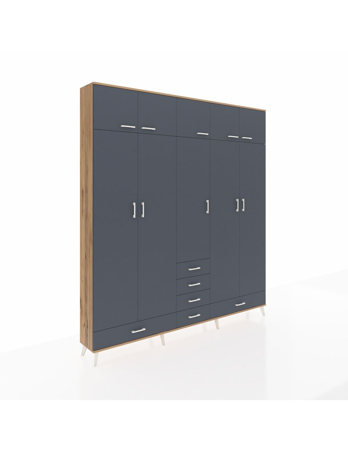 Arges Gardrop 6 Raflı 6 Çekmeceli 4 Askılı 220x30x243 Çam-Antrasit