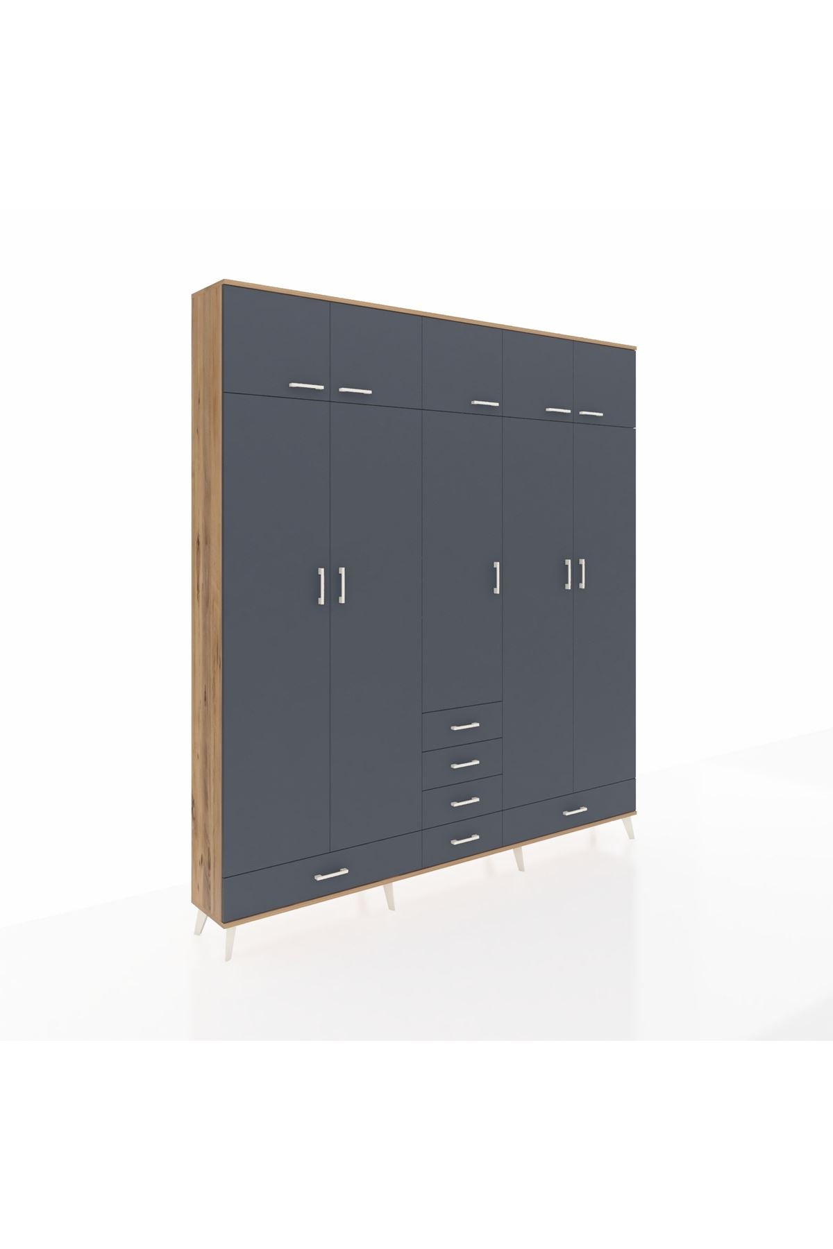 Arges Gardrop 6 Raflı 6 Çekmeceli 4 Askılı 220x30x243 Çam-Antrasit