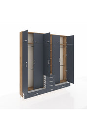 Arges Gardrop 6 Raflı 6 Çekmeceli 4 Askılı 220x30x243 Çam-Antrasit