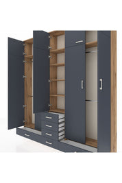 Arges Gardrop 6 Raflı 6 Çekmeceli 4 Askılı 220x30x243 Çam-Antrasit