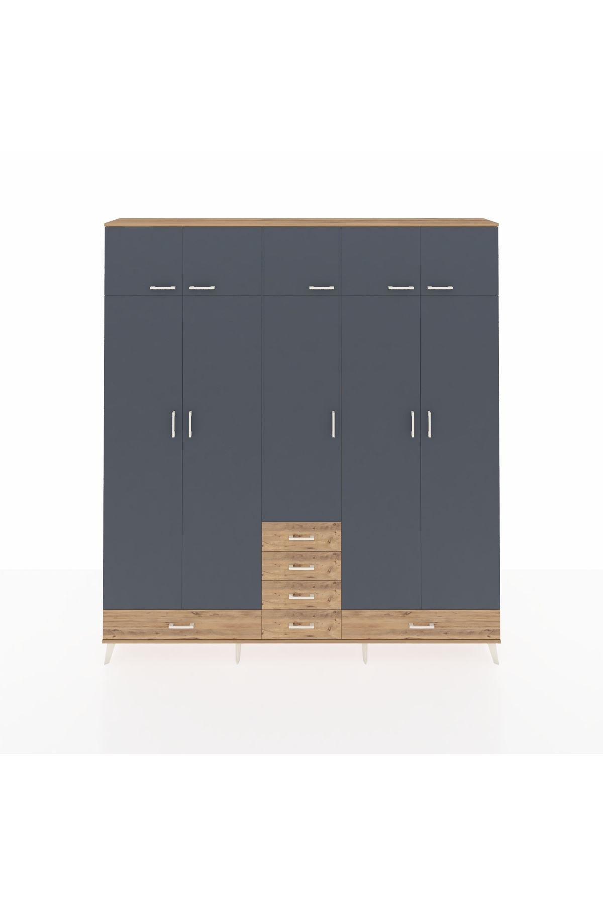 Arges Dolap 6 Raflı 6 Çekmeceli 4 Askılı 220x30x243 Çam-Antrasit/Çam