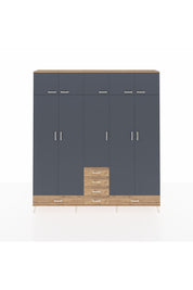 Arges Dolap 6 Raflı 6 Çekmeceli 4 Askılı 220x30x243 Çam-Antrasit/Çam