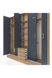 Arges Dolap 6 Raflı 6 Çekmeceli 4 Askılı 220x30x243 Çam-Antrasit/Çam