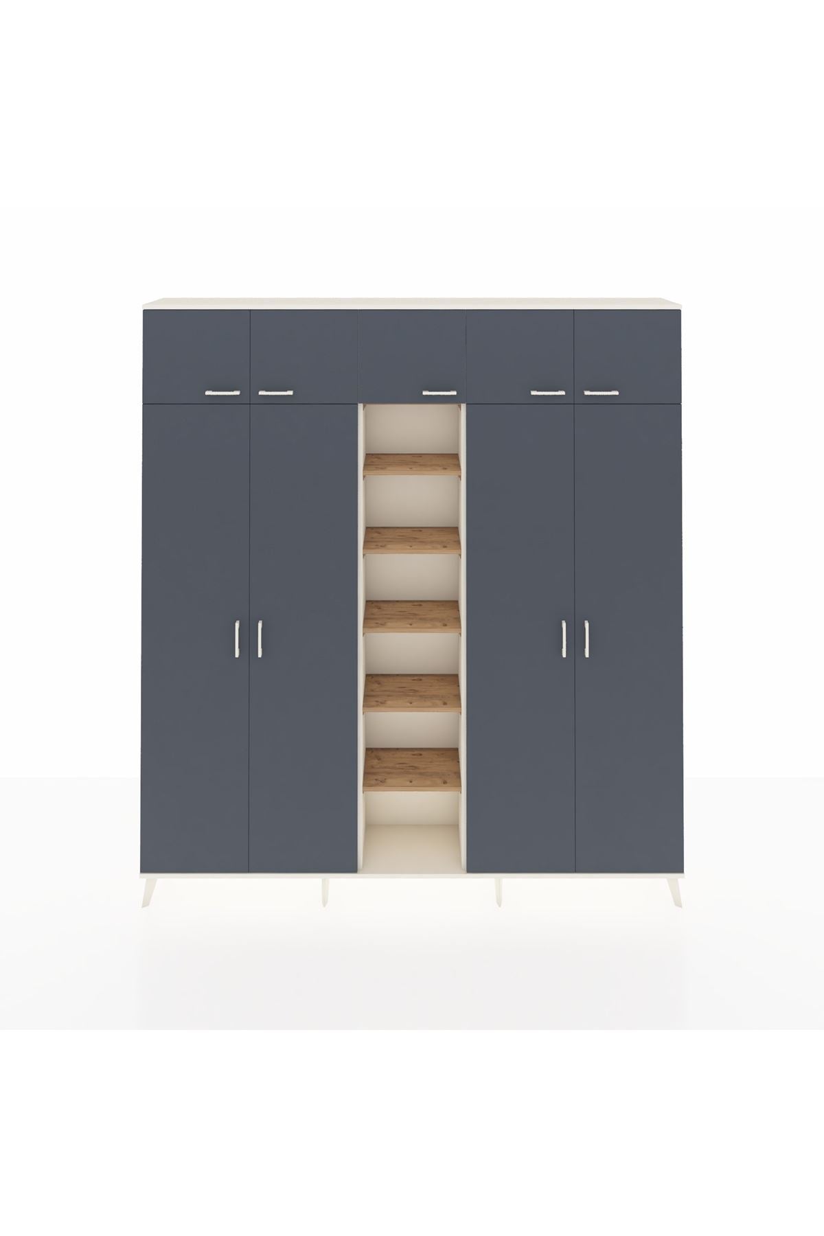 Arges Dolap 18 Raflı 9 Kapaklı 220x30x243 Aytaşı-Antrasit/Çam