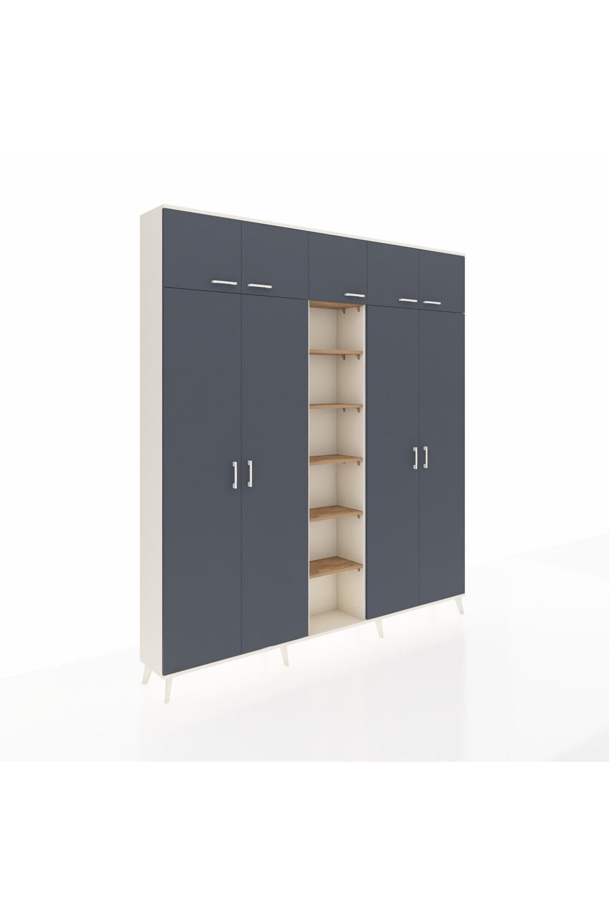 Arges Dolap 18 Raflı 9 Kapaklı 220x30x243 Aytaşı-Antrasit/Çam