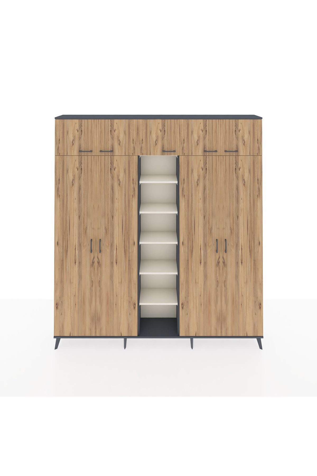 Arges Dolap 18 Raflı 9 Kapaklı 220x30x243 Antrasit-Çam/Aytaşı