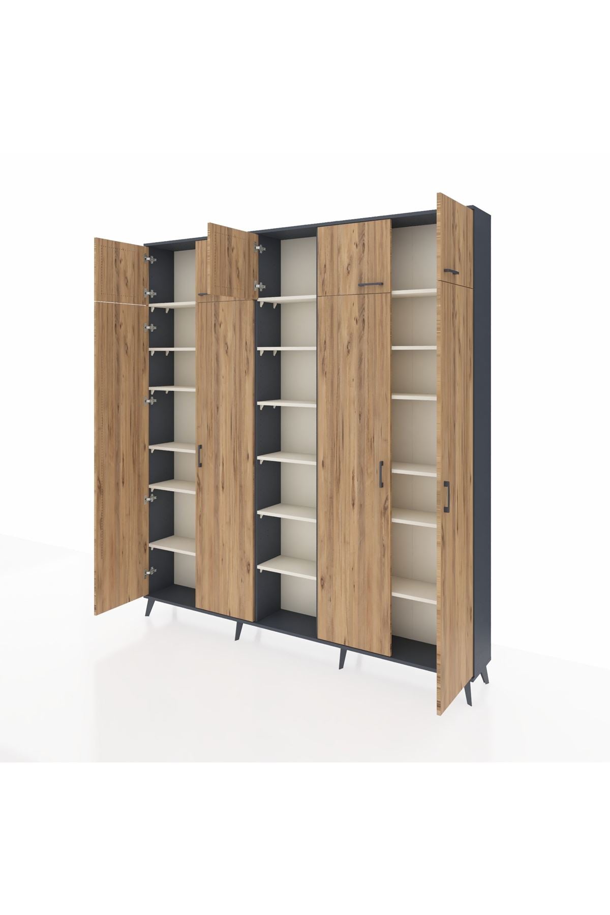 Arges Dolap 18 Raflı 9 Kapaklı 220x30x243 Antrasit-Çam/Aytaşı