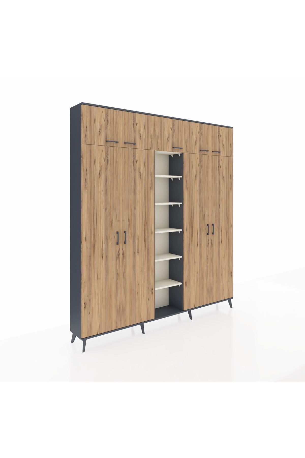 Arges Dolap 18 Raflı 9 Kapaklı 220x30x243 Antrasit-Çam/Aytaşı