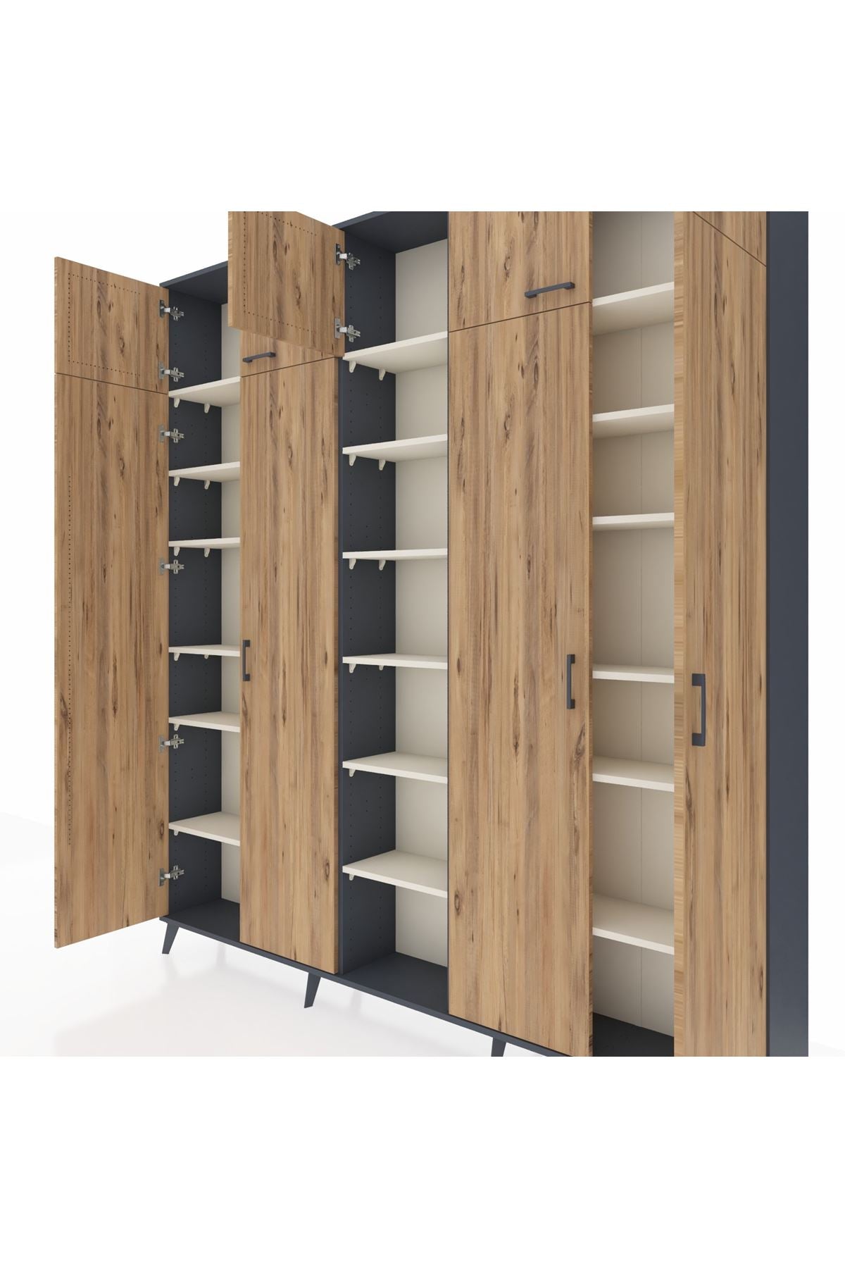 Arges Dolap 18 Raflı 9 Kapaklı 220x30x243 Antrasit-Çam/Aytaşı