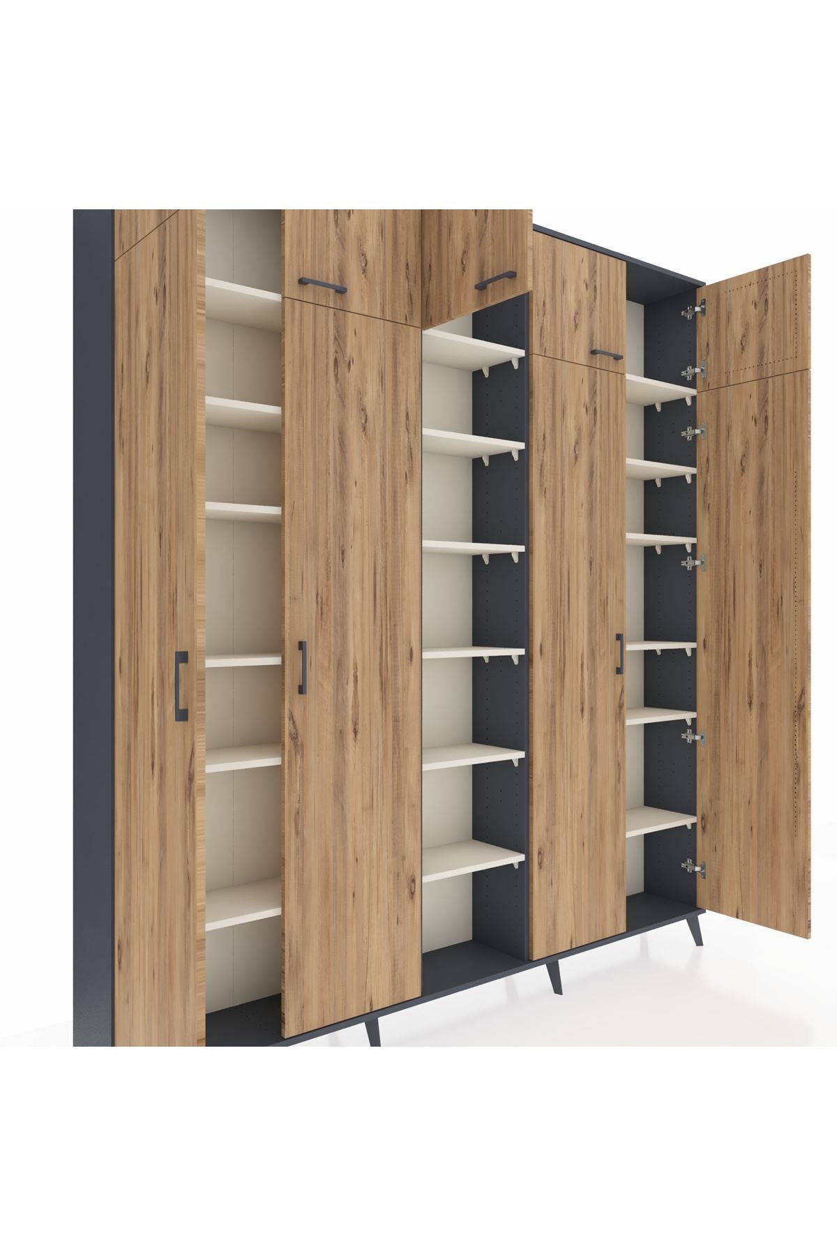 Arges Dolap 18 Raflı 9 Kapaklı 220x30x243 Antrasit-Çam/Aytaşı