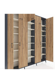 Arges Dolap 18 Raflı 9 Kapaklı 220x30x243 Antrasit-Çam/Aytaşı