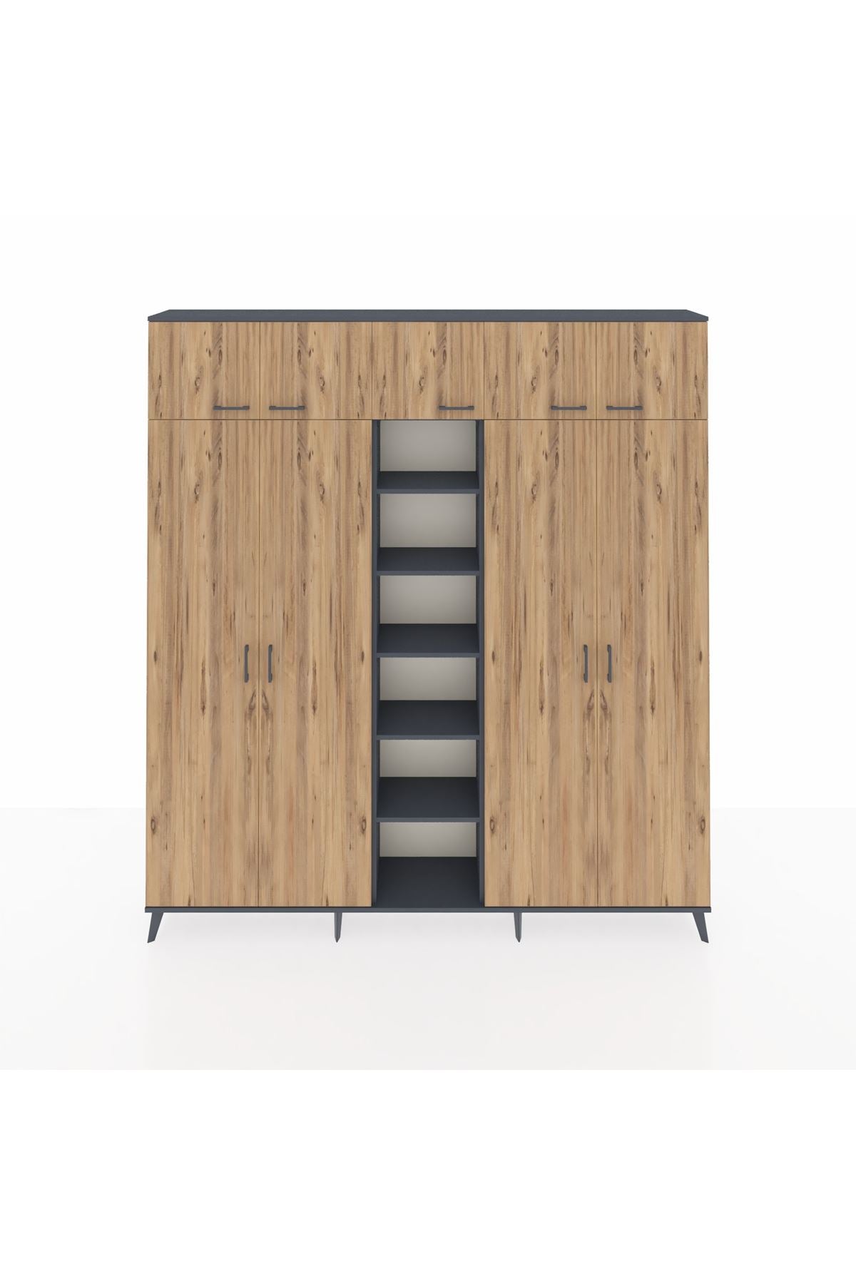 Arges Dolap 18 Raflı 9 Kapaklı 220x30x243 Antrasit-Çam/Antrasit