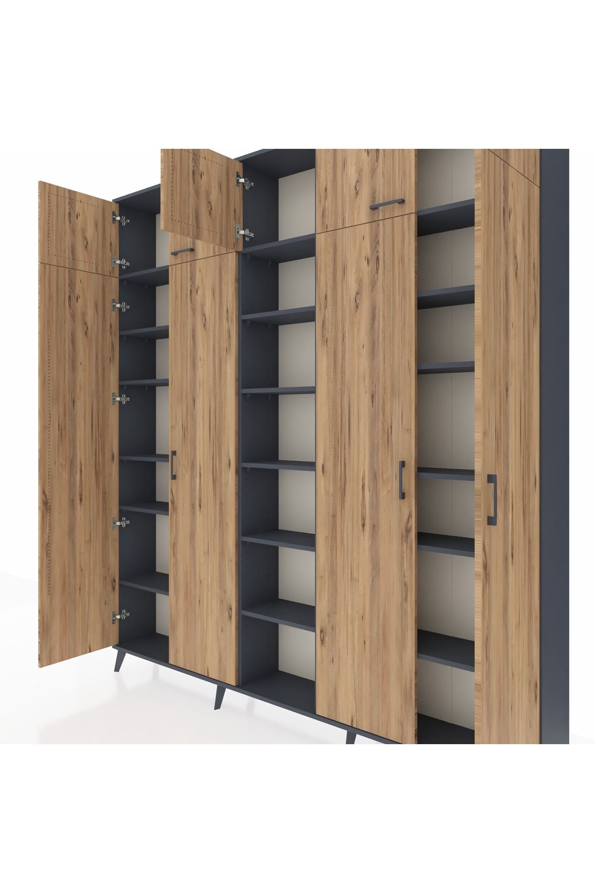 Arges Dolap 18 Raflı 9 Kapaklı 220x30x243 Antrasit-Çam/Antrasit