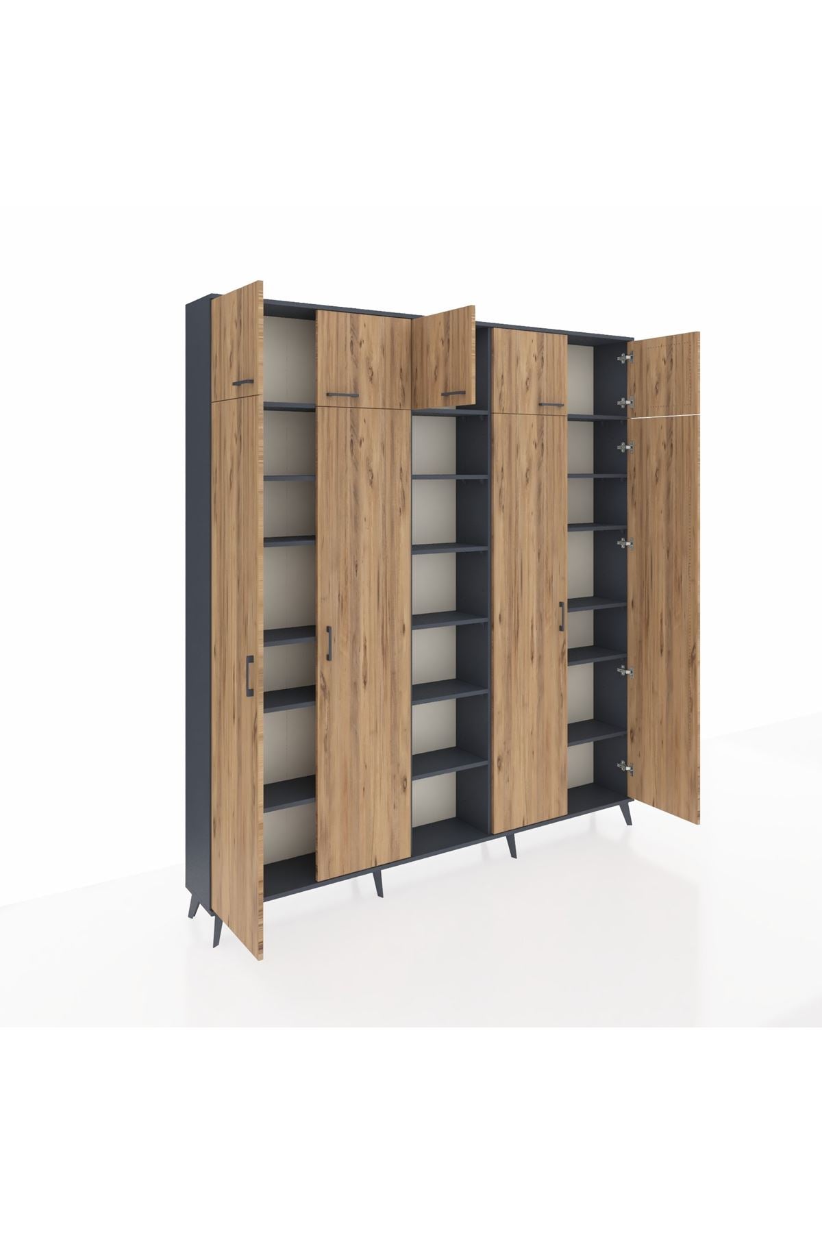 Arges Dolap 18 Raflı 9 Kapaklı 220x30x243 Antrasit-Çam/Antrasit