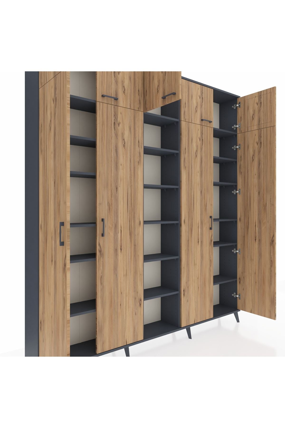 Arges Dolap 18 Raflı 9 Kapaklı 220x30x243 Antrasit-Çam/Antrasit