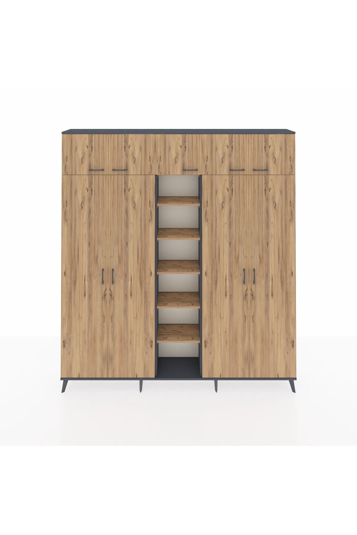 Arges Gardrop 18 Raflı 9 Kapaklı 220x30x243 Antrasit-Çam