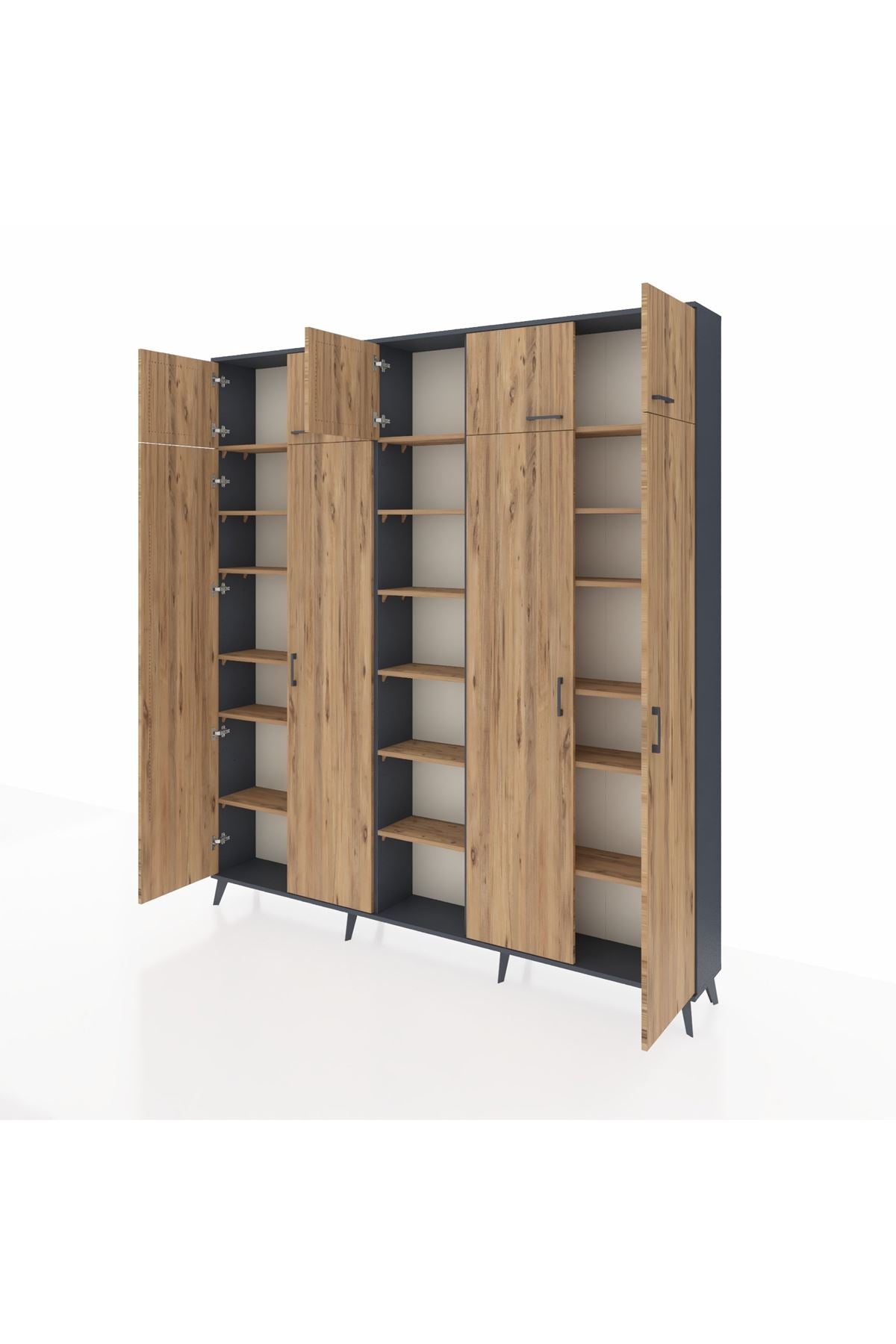 Arges Gardrop 18 Raflı 9 Kapaklı 220x30x243 Antrasit-Çam