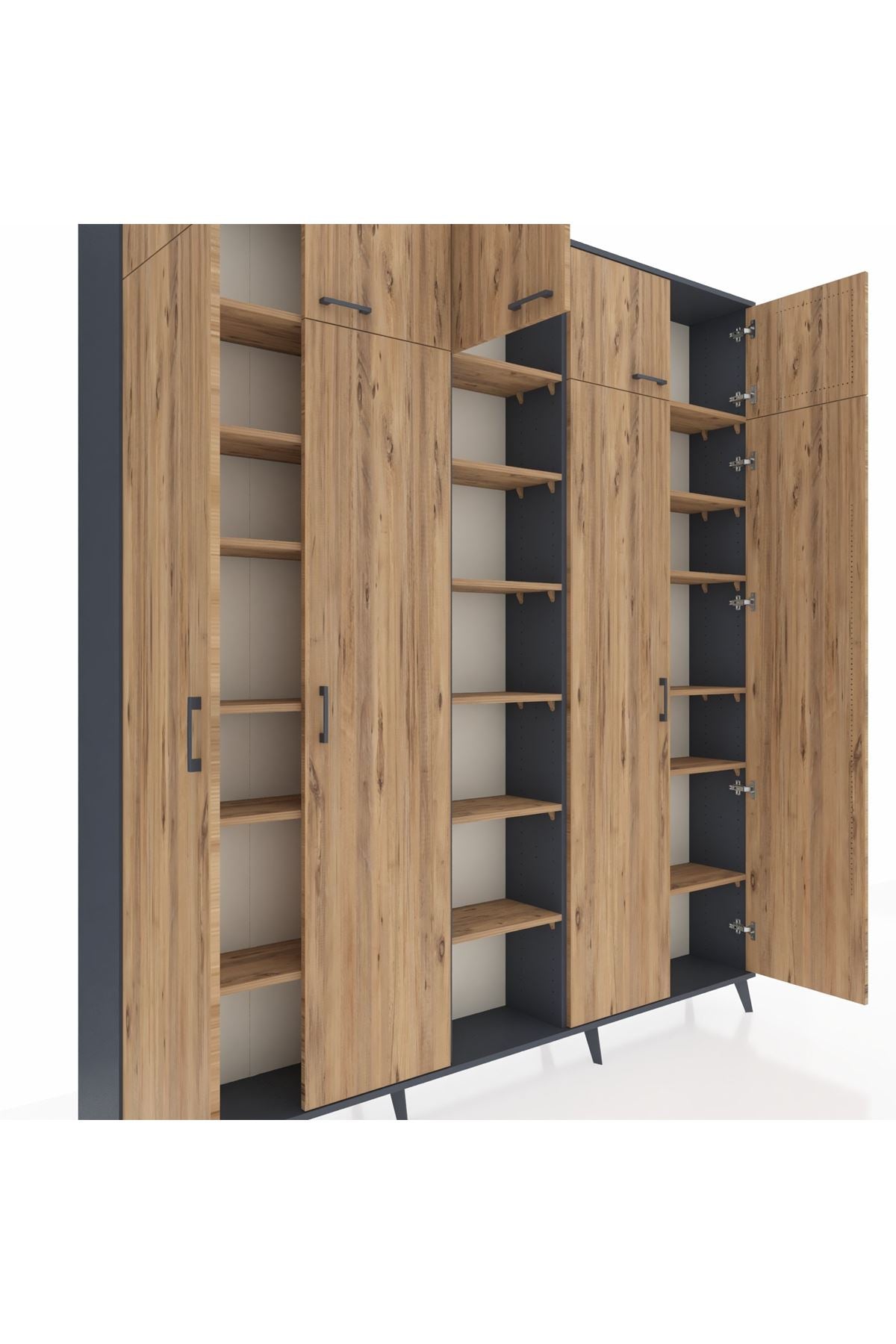 Arges Gardrop 18 Raflı 9 Kapaklı 220x30x243 Antrasit-Çam