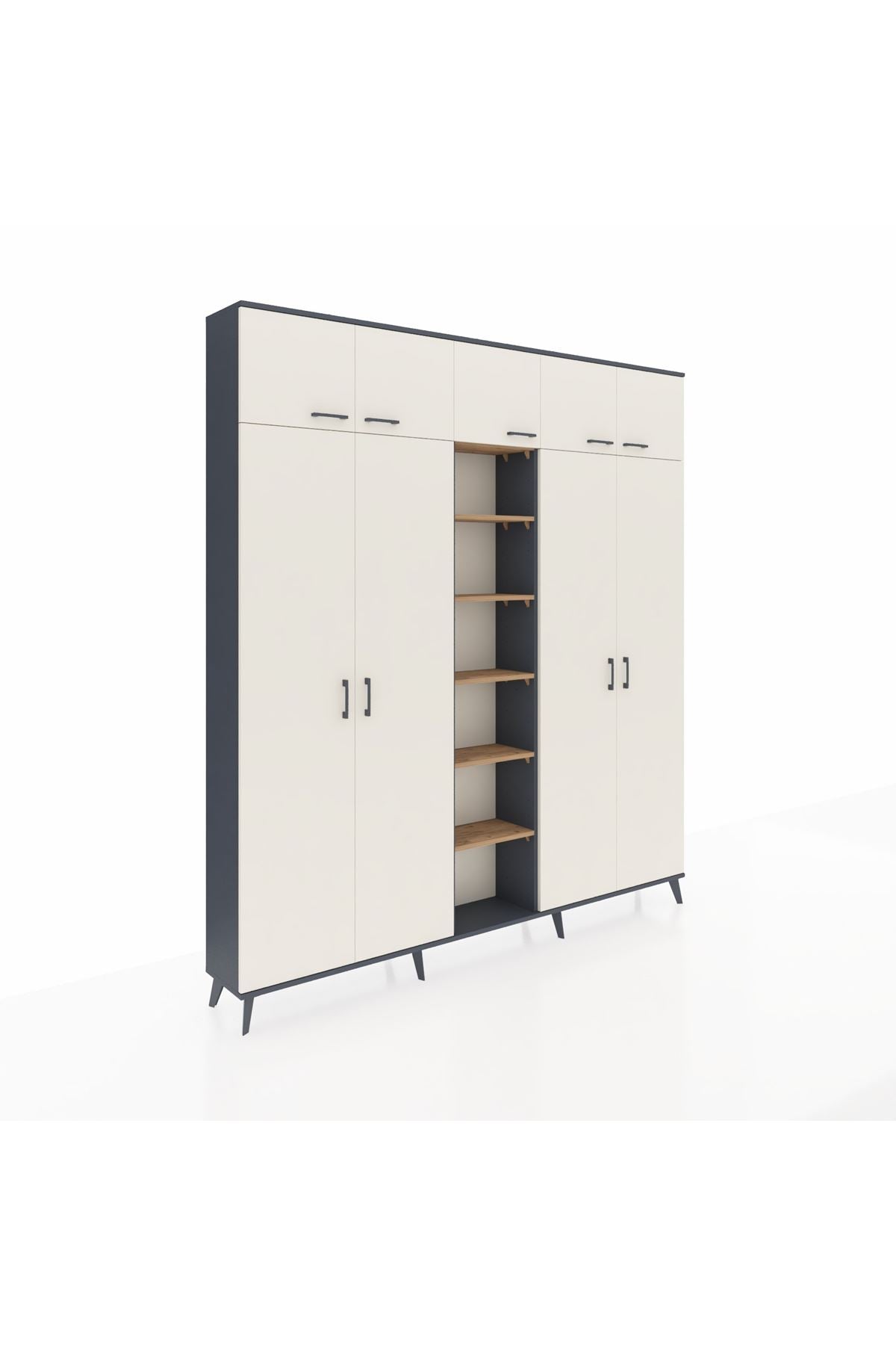 Arges Dolap 18 Raflı 9 Kapaklı 220x30x243 Antrasit-Aytaşı/Çam