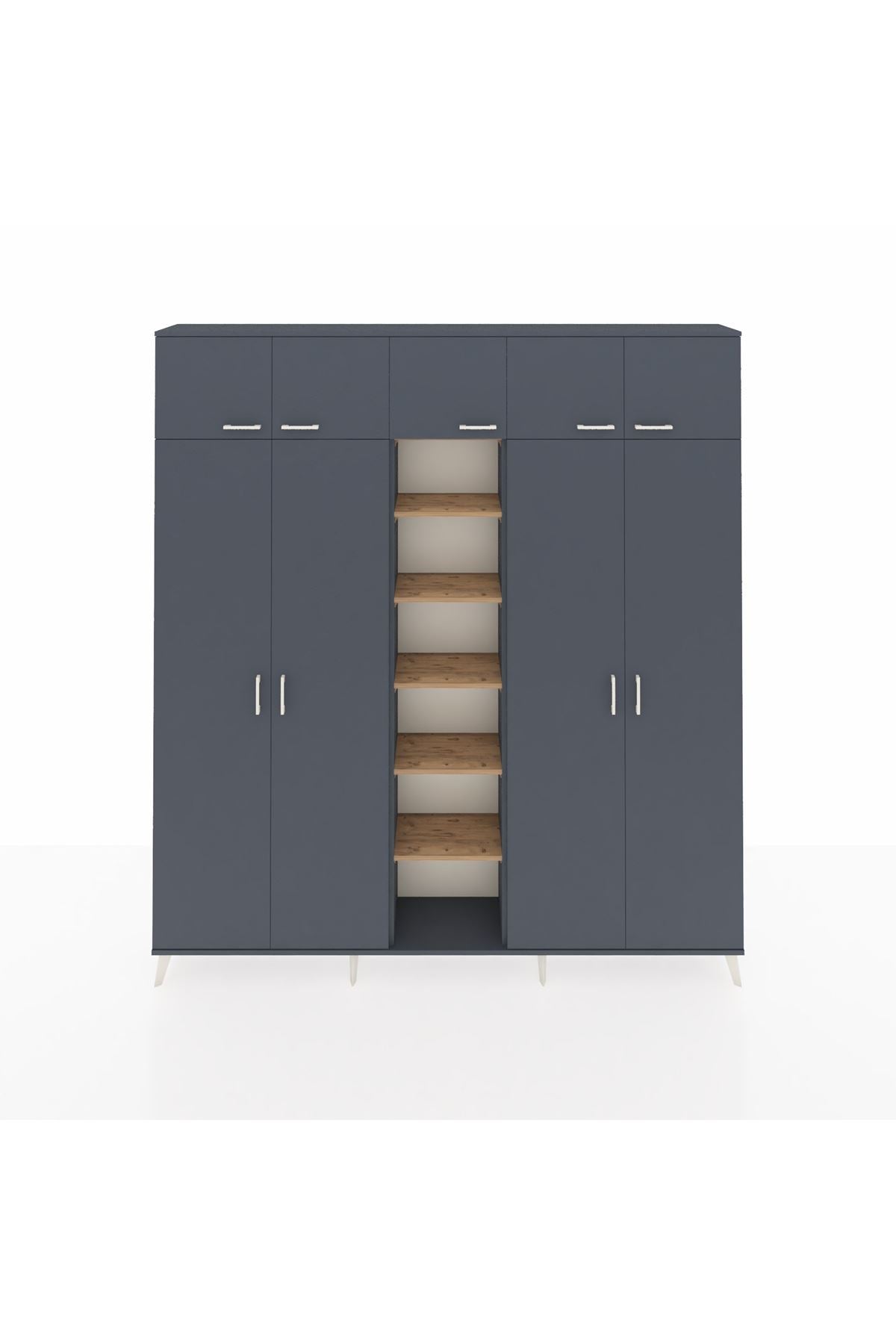 Arges Dolap 18 Raflı 9 Kapaklı 220x30x243 Antrasit-Antrasit/Çam