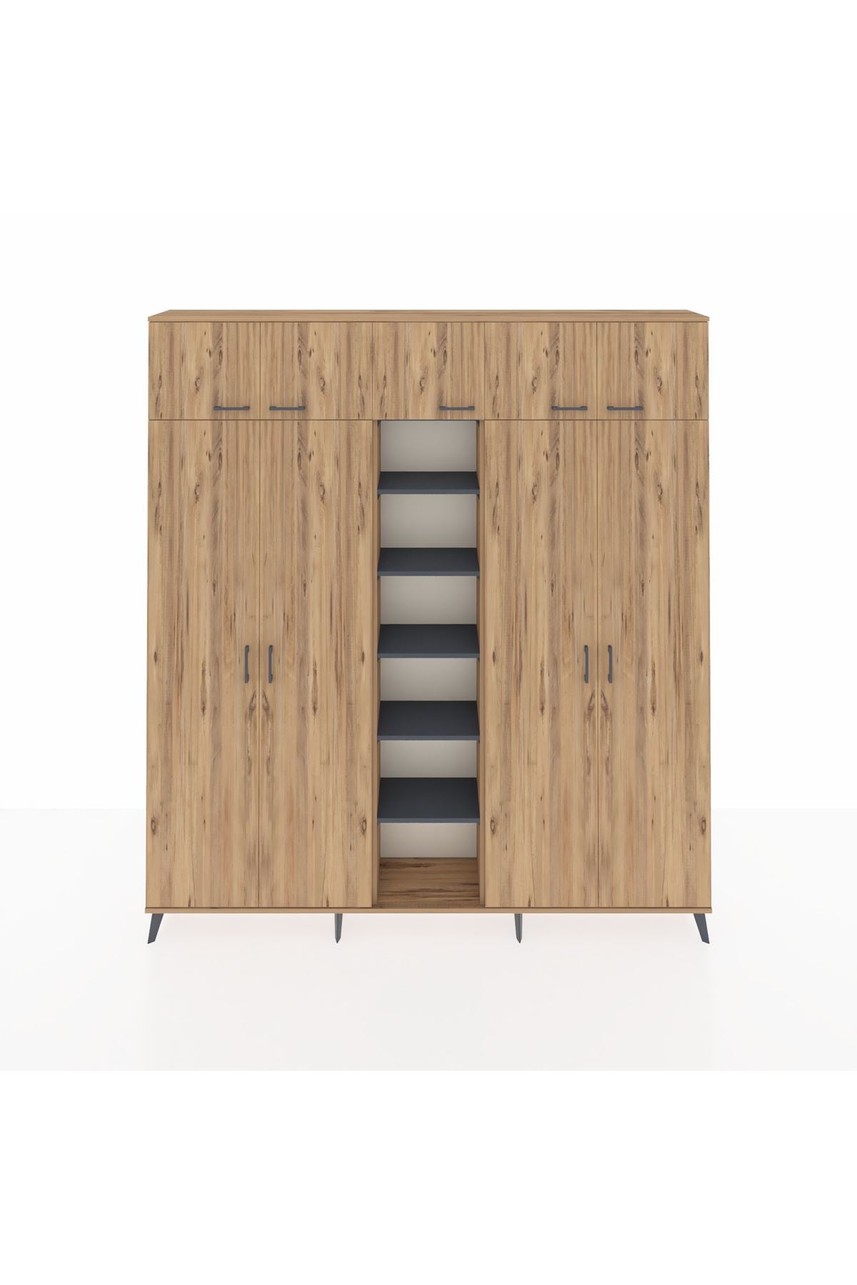 Arges Dolap 18 Raflı 9 Kapaklı 220x30x243 Çam-Çam/Antrasit