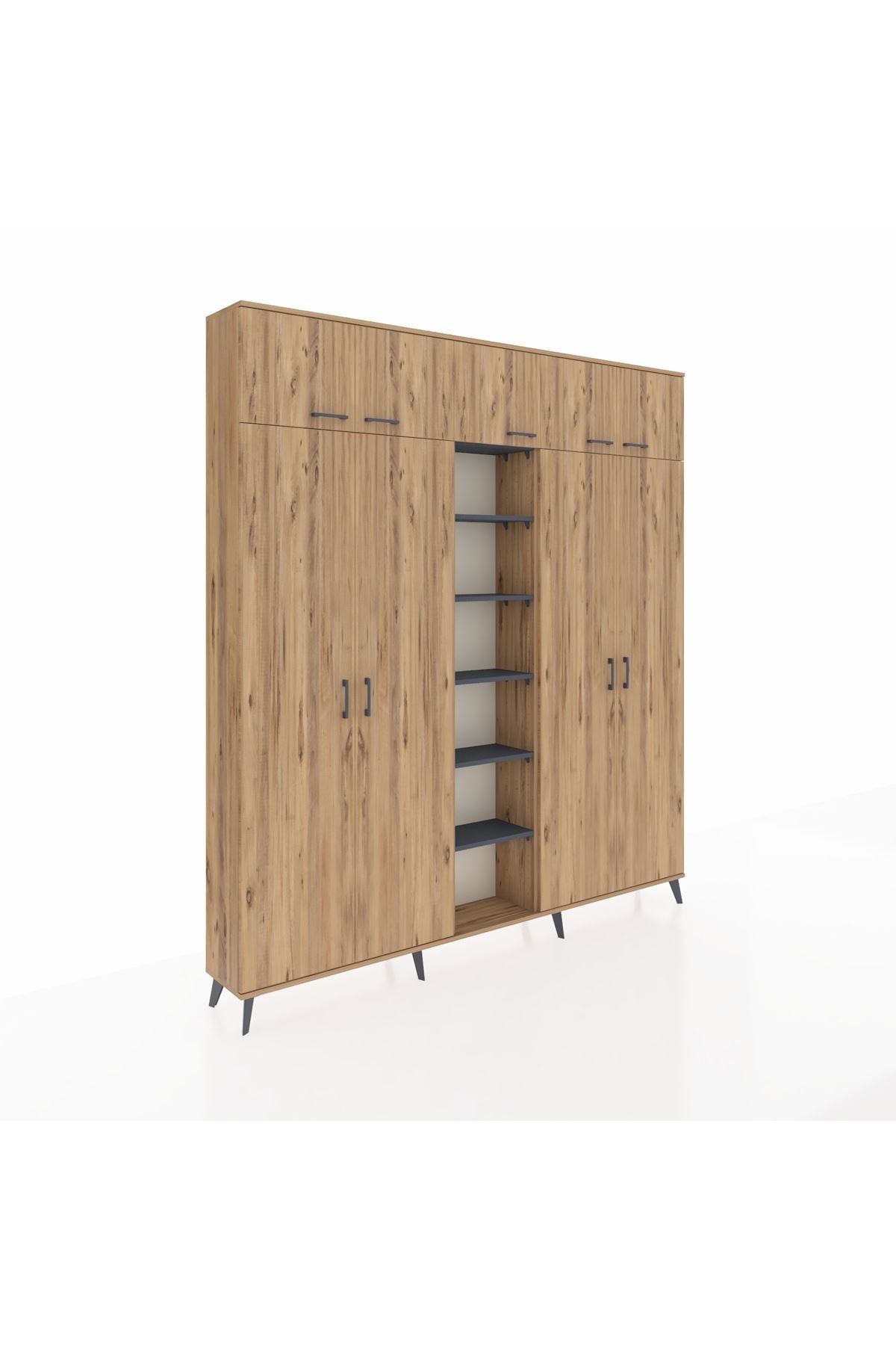 Arges Dolap 18 Raflı 9 Kapaklı 220x30x243 Çam-Çam/Antrasit