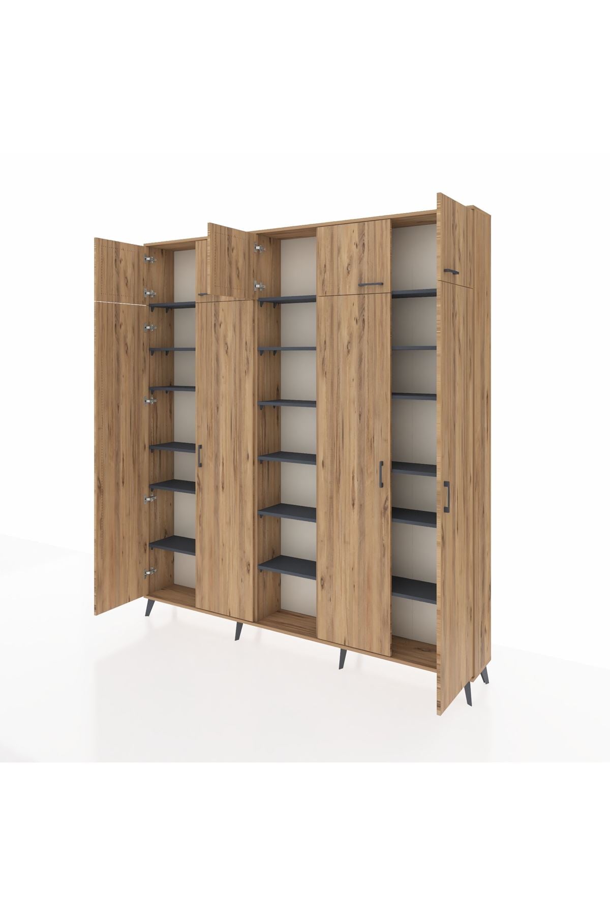 Arges Dolap 18 Raflı 9 Kapaklı 220x30x243 Çam-Çam/Antrasit