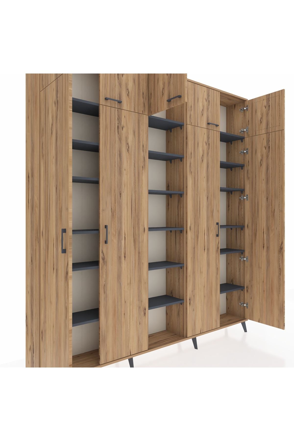 Arges Dolap 18 Raflı 9 Kapaklı 220x30x243 Çam-Çam/Antrasit