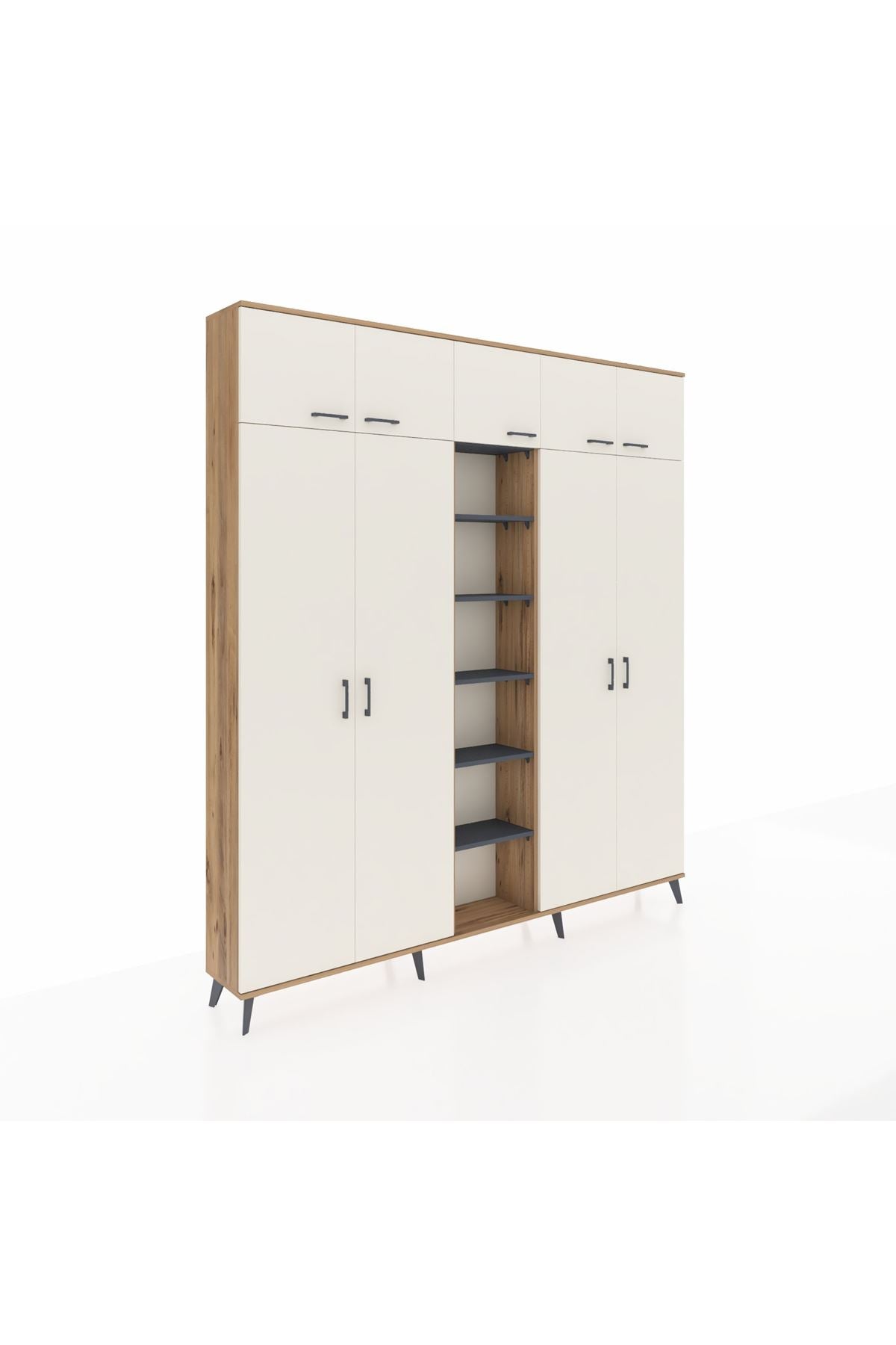 Arges Dolap 18 Raflı 9 Kapaklı 220x30x243 Çam-Aytaşı/Antrasit